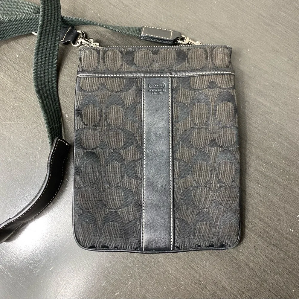 COACH Black Canvas with Leather Trim Crossbody File Bag